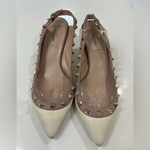 Valentino Cream and Tan Flats with Studded Detailing